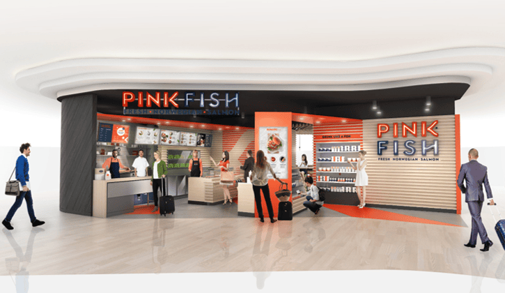 Ble designet med flyplasser i tankene, ifølge gründerne. Etter påske åpner Pink Fish sin første flyplassrestaurant